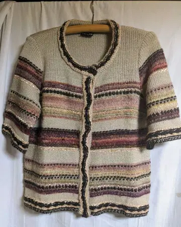 사토 섬유 겨울 상품 보더 니트 가디건 베이지 계열 L 엠앤쿄코