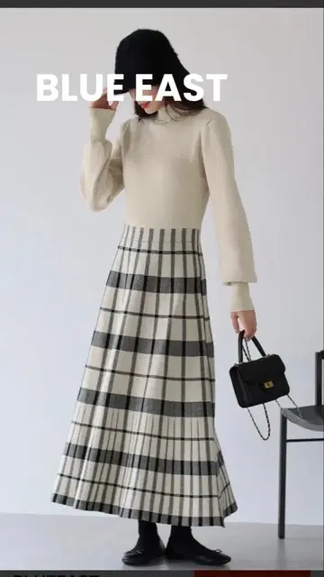 BLUEEAST 체크 자카드 니트 원피스