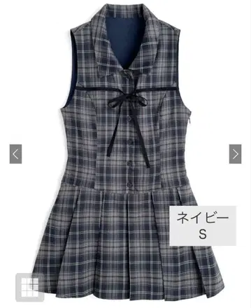 GRL 체크 무늬 리본 슬리브리스 셔츠 미니 원피스[dk1565] S