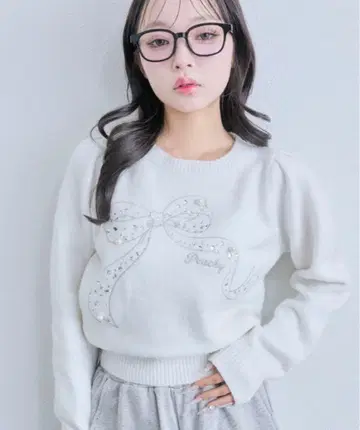 olive des olive 키라키라 리본 니트 화이트