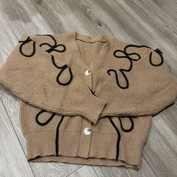 니트 가디건 리본 V넥 볼륨 소매 겉옷 깔끔한 가을/겨울