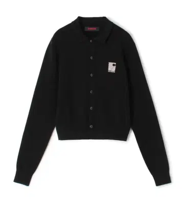 [ CABaN ] 코튼 캐시미어 펄 로고 폴로 가디건