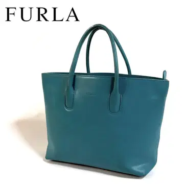 [ 새상품급 ] FURLA 가죽 핸드백 블루 실버 금장 장식 이탈리아제
