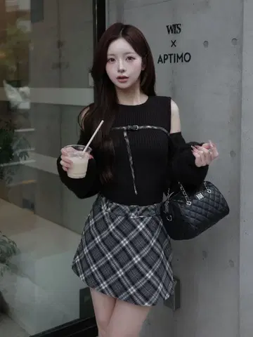 Darich 도킹 미들 허리 니트 미니 원피스