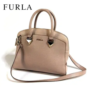 [ 새상품급 ] FURLA 가죽 2WAY 핸드백 핑크 베이지