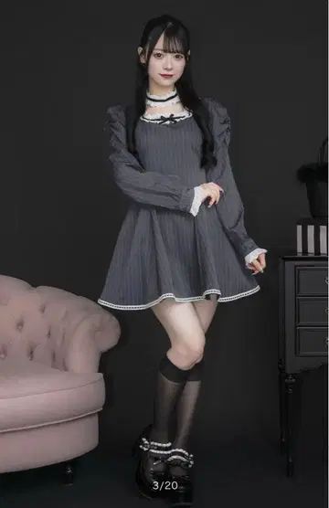 [pium] 초커 포함 코튼 프릴 긴팔 원피스