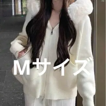 SHEIN 화이트 퍼 집업 후드티 애프리콧 M