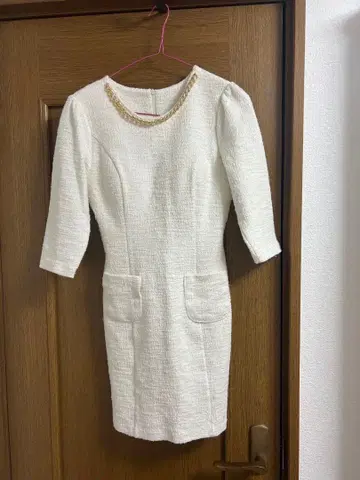 화이트 트위드 드레스 7부 소매