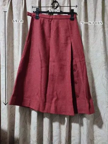 울 100% 빨간색 플레어 스커트 쇼와 레트로