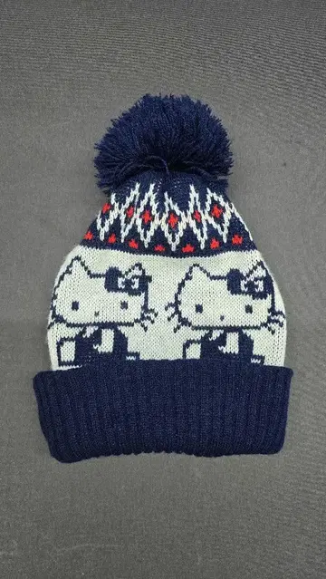 산리오 헬로키티 니트 모자 폼폼 포함 노르딕 무늬 네이비