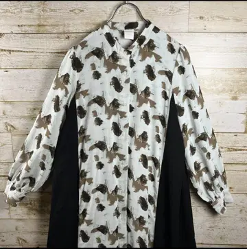 HARE 롱 원피스 화이트 올 패턴 절개 디자인