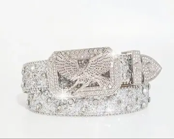 스톤 장식 실버 가죽 벨트