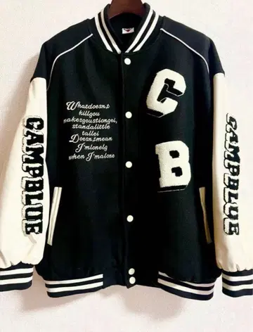 바시티 자켓 블랙 화이트 자수 L