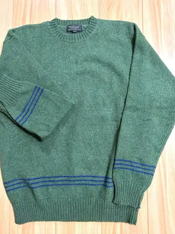 남성용 그린 컬러 크루넥 스웨터
