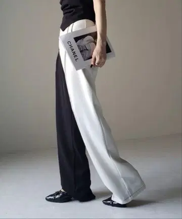 me+em select 하이웨스트 투 턱 슬랙스 블랙/화이트 L 사이즈