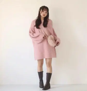 라쿤 니트 미니 원피스