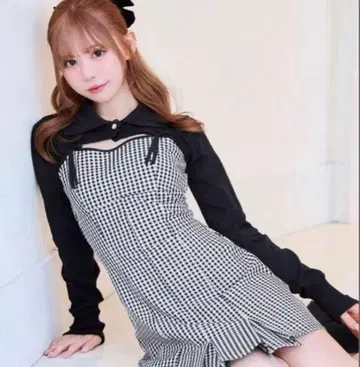 미셸 마카롱 깅엄 체크 원피스 볼레로 세트 XS