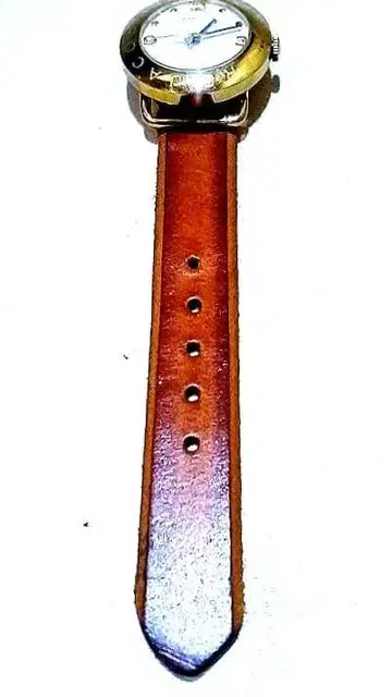 핸드크래프트 / 라이트 브라운 가죽 팔찌 시계 밴드 버클 골드