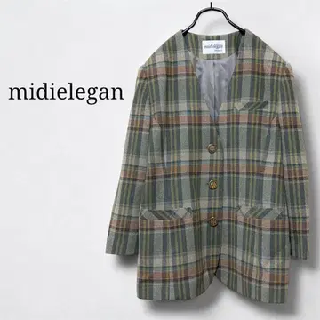 미디 엘레강스(11) 체크 무늬 노카라 자켓 일본제