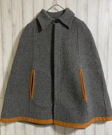 드로어 판초 케이프 코트 가죽 그레이