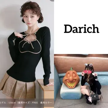 Darich 포인트 체크 니트 미니 원피스