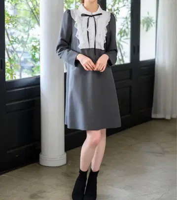 mishmash 프릴 블라우스 미니 원피스 그레이 긴팔 S 사이즈