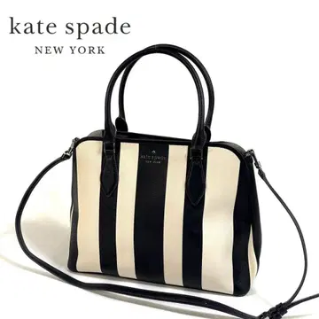 [ 새상품급 ] 케이트 스페이드 가죽 핸드백 화이트 블랙 골드 금장 장식