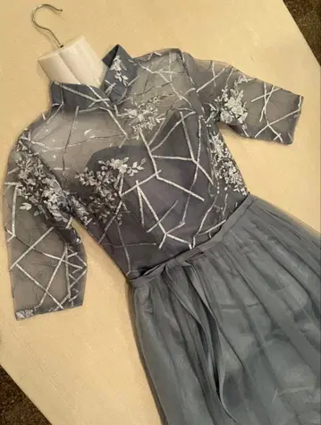 롱 드레스 원피스 스카이블루 반팔