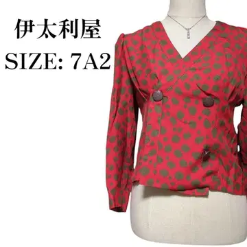 이타리야 레트로 애니멀 무늬 더블 버튼 블라우스 7A2 빨간색