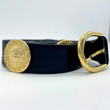 메두사 골드 금장 장식 블랙 가죽 벨트 이탈리아제