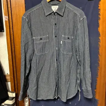 스트라이프 데님 셔츠 M 사이즈 네이비