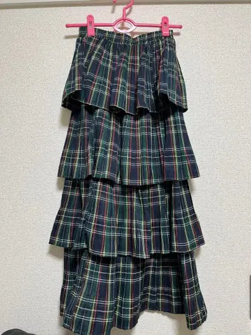 체크 무늬 프릴 롱 스커트