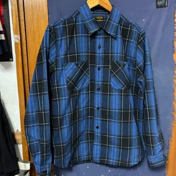 COOTIE 파랑 블랙 체크 플란넬 셔츠