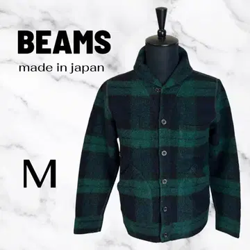 새상품급 [BEAMS] 체크 울 자켓 두꺼운 원단 일본제 그린 M