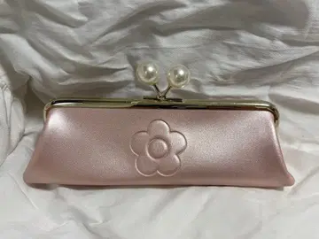 MARY QUANT 핑크 꽃 모티브 가마구치 펜 케이스