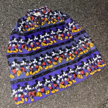 90s MICKEY & CO. 미키 올 패턴 플리스 맨투맨 초레어