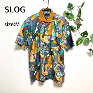 반팔 셔츠 카라 부착 기하학 패턴 컬러풀 포켓 부착