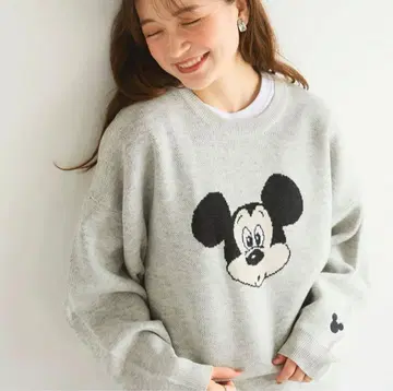 미키 자수 그레이 긴팔 스웨터 니트 인기 비품 미키마우스