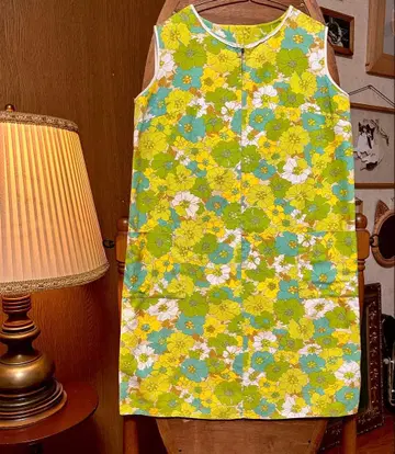 70s 미국 유럽 구제 의류 빈티지 슬리브리스 원피스 꽃무늬