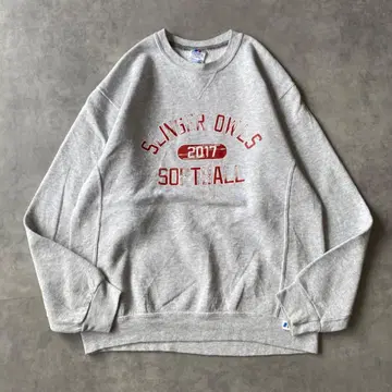 러셀 애슬레틱 맨투맨 구제 의류 프린트 M 그레이 빨간색 12587