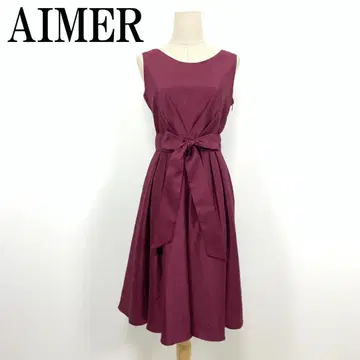 LA6576 AIMER 에메 벨트 슬리브리스 원피스 레드 M