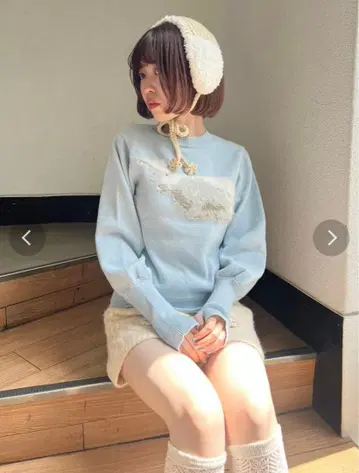 merry jenny 코히츠지 자카드 니트 블루