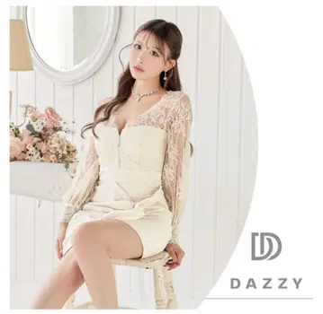 DAZZY 도킹 크로스 플라워 튤 긴팔 타이트 미니 드레스 S