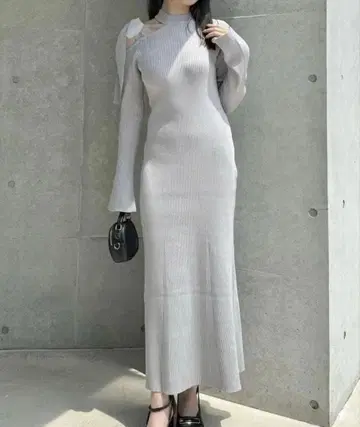 dazzlin 다즐린 원숄더 리본 내로우 니트 원피스