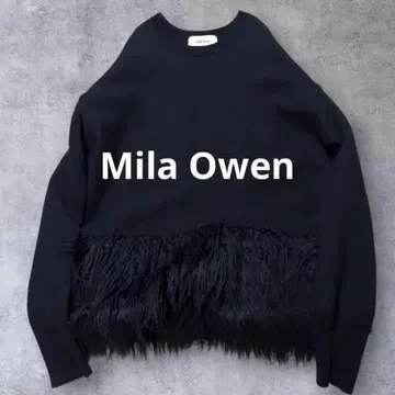 미라 오웬 고급 압축 울 밑단 볼륨 퍼 블랙 풀오버