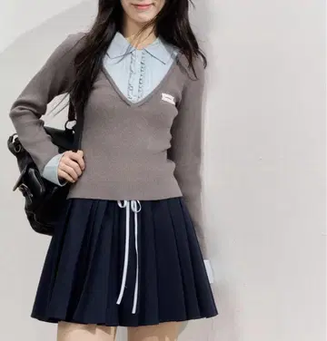 페이크 투피스 레이어드 스타일 폴로 니트탑 SP25f017