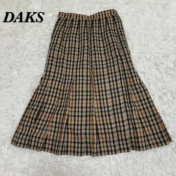 닥스 플리츠 스커트 체크 63-90 롱 기장 베이지