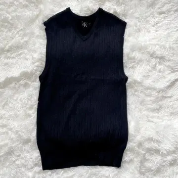 캘빈클라인 니트 베스트 L 울 100% V넥 무지 블랙
