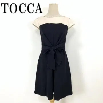 LA7522 토카 레이온 절개 반팔 원피스 블랙 x 베이지 0