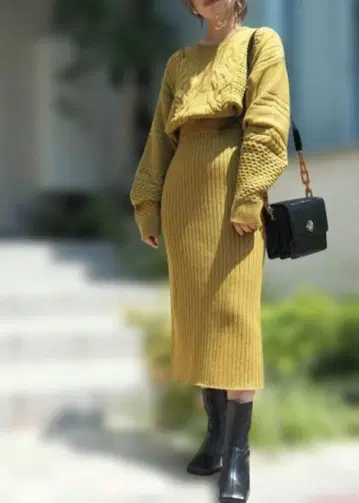 EVRIS 백 오픈 니트 롱 원피스